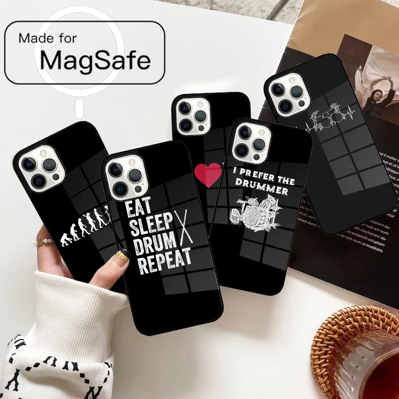 드럼 드러머 음악 DJ 패턴 자석 전화 케이스 아이폰 17 에어 16e 12 13 14 15 프로 맥스 맥세이프 무선 커버