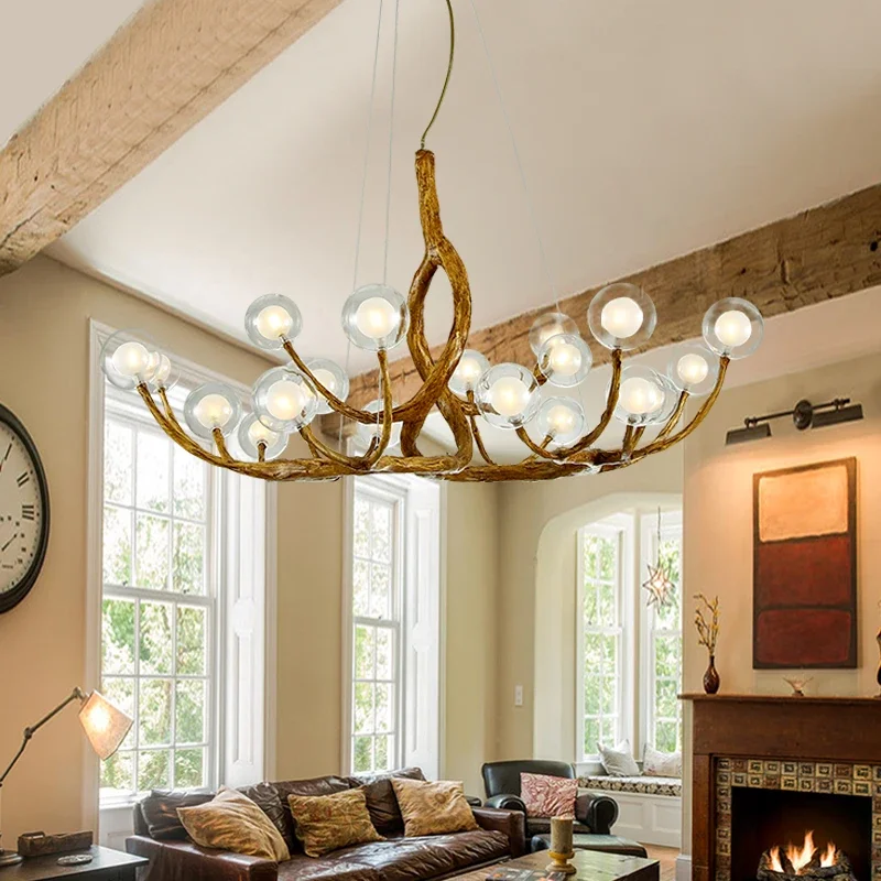 

2025 Tree Branch Chandelier Lustre Salon Design Antique Vintage Lamp Glass Lampshade Resin Lamp For Living Room Dining Table Lig