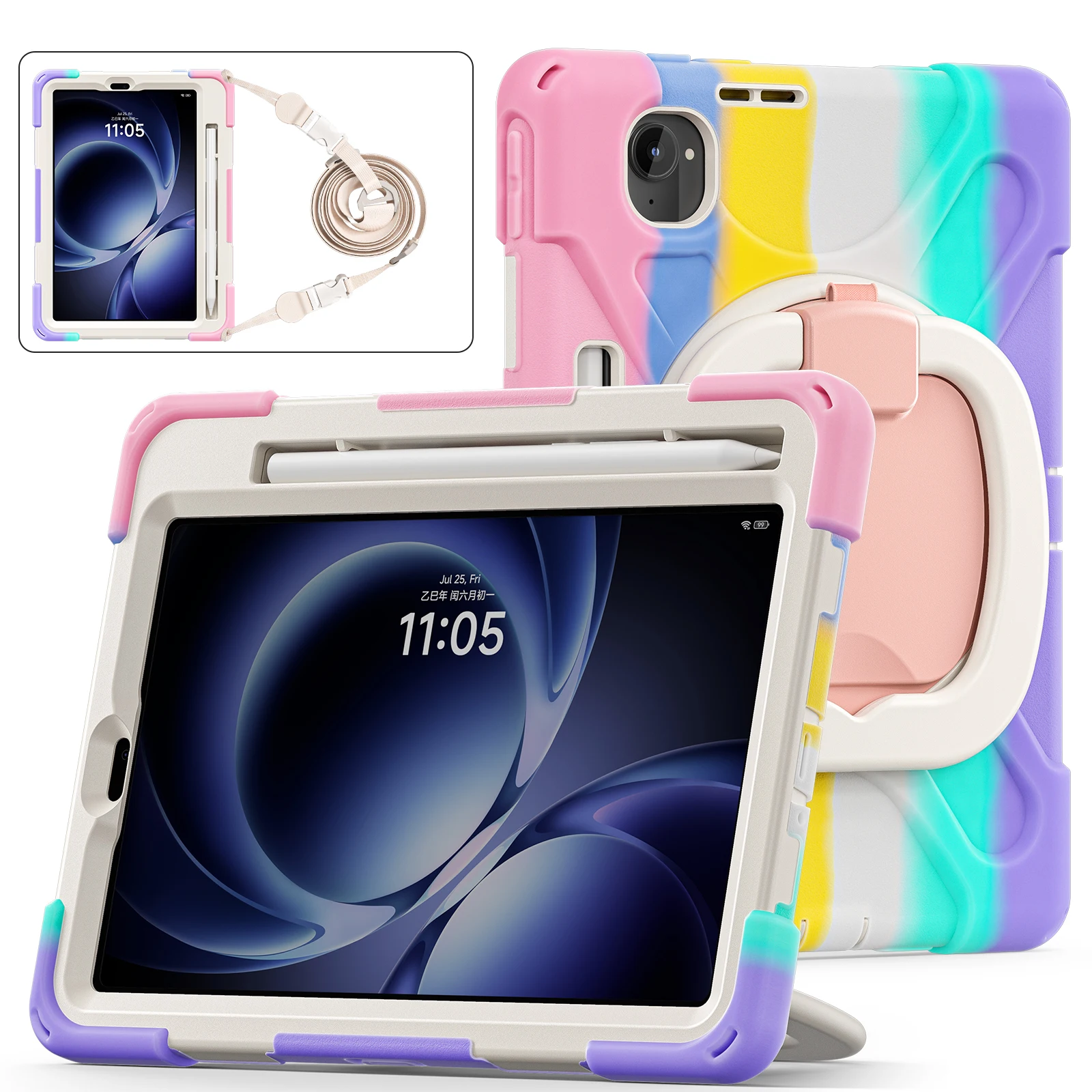 Hybrid Stand Case Universal For Xiaomi Pad Mini Redmi K Pad 2025 8.8 inch Rotating Handle Grip Armor Cover With Shoulder Strap