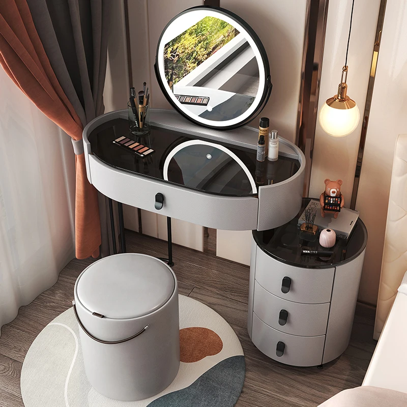 

LED Container Dressing Table Mirror Chair Drawer Luxury Nordic Dressing Table Modern Bedroom Penteadeira De Maquiagem Furnitures