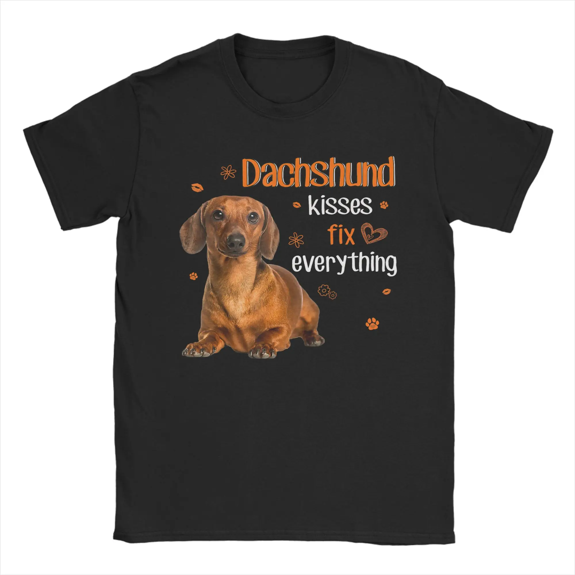 Dachshund Kiss Fix Everything T-Shirts Men  Vintage 100% Cotton Tees Round Collar Short Sleeve T Shirt Big Size Clothes