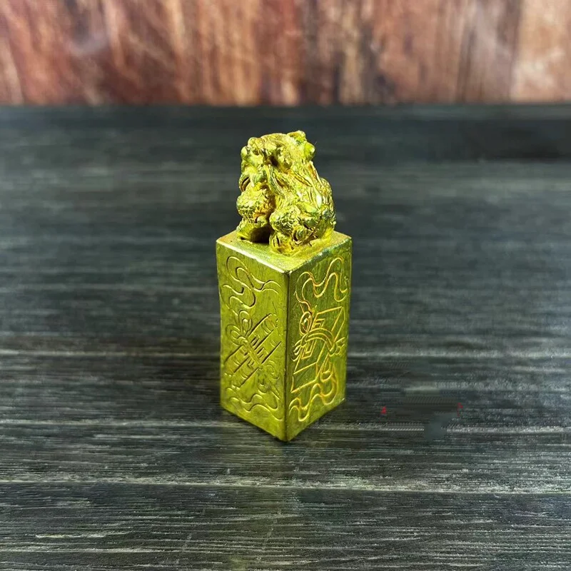 Gold Plated Bronze Pixiu Imperial Seal Stamp Chinese Sanbao Buddhism Dharma Treasure Stamp Feng Shui Wealth Desktop Decor Gift