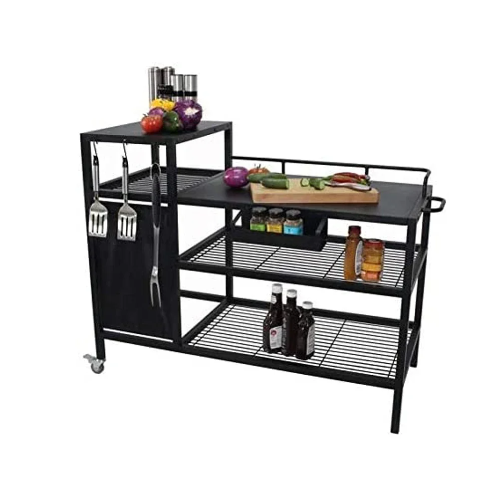 

Custom Outdoor Kitchen Two Wheels Storage Rack Bbq Table