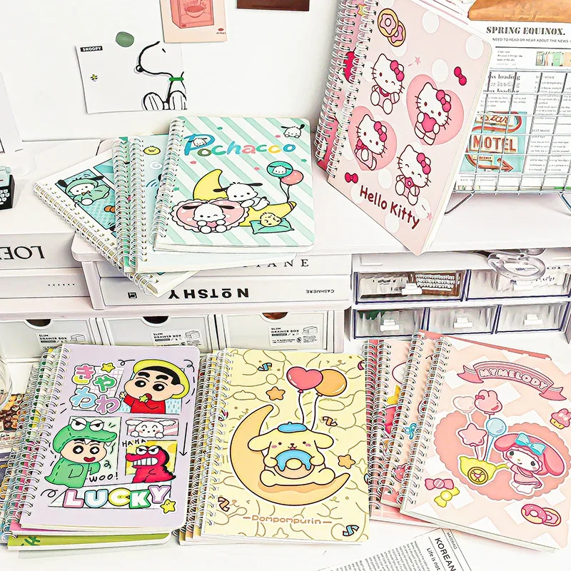 Sanrio Kuromi Notebook Hello Kitty Cinnamoroll Cute Anime Notepads A5 Coil Account Book Notepad Cartoon Student Stationery Gifts