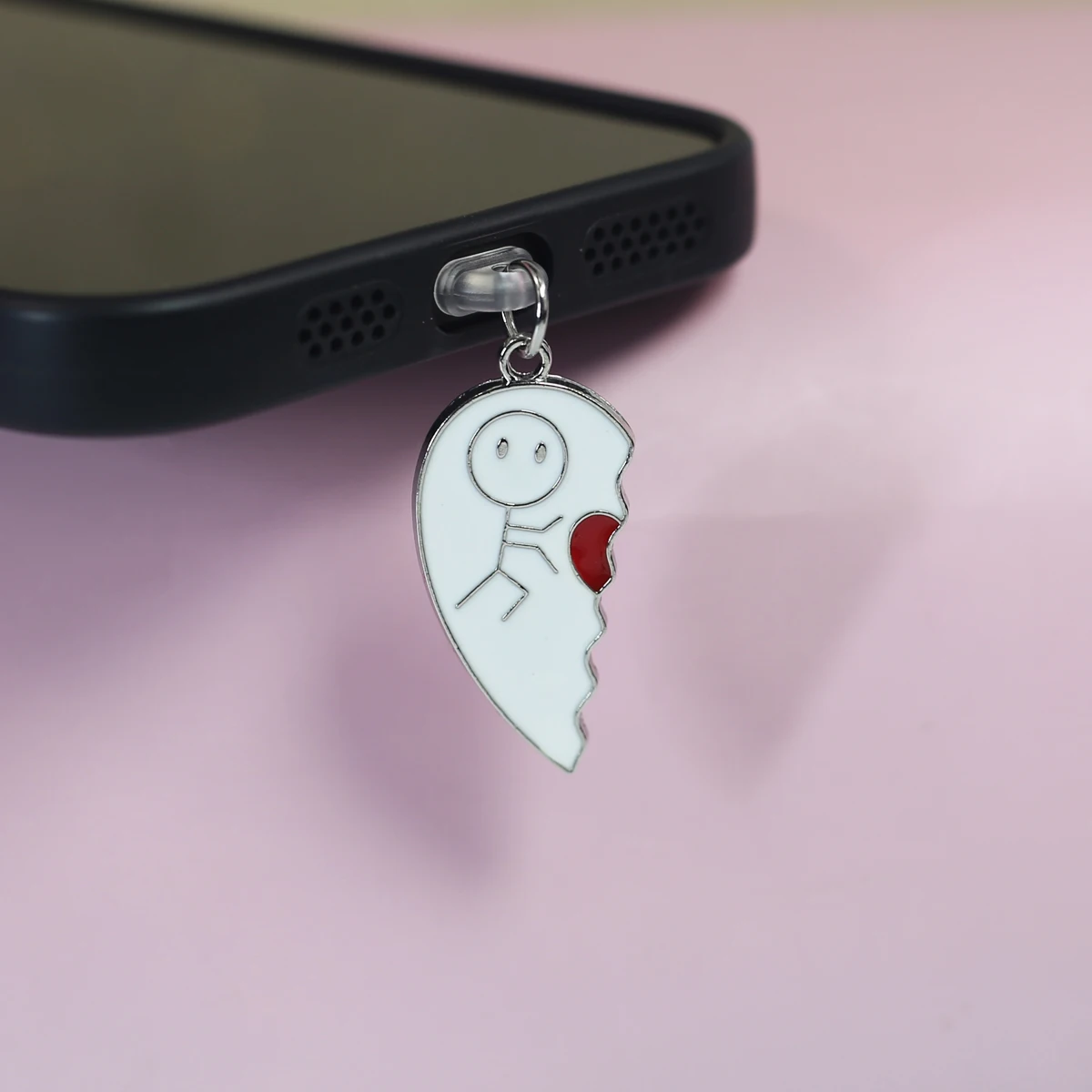 Mobile Phone Dust Plug Cute Couple Heart Shape Divided Half Pendant Accessories Decoration For IPhone Type-c Valentine's Gift