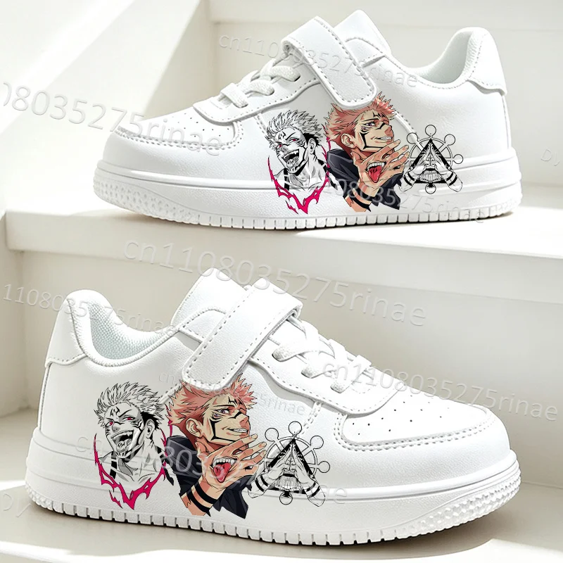 Ryomen Sukuna Boys Girls White Breathable Flat Daily Shoes Sneakers Stylish Graphic Print Kids School Footwear