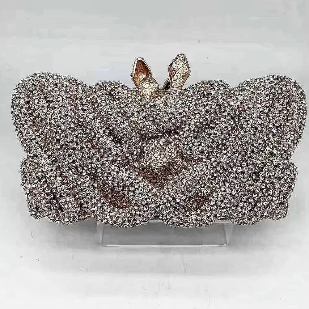 Gold/Silver AB Snake Women Evening Bag Diamond Purses Luxury New Lady Rhinestone Handbags  Stone Crystal Party Prom Clutches