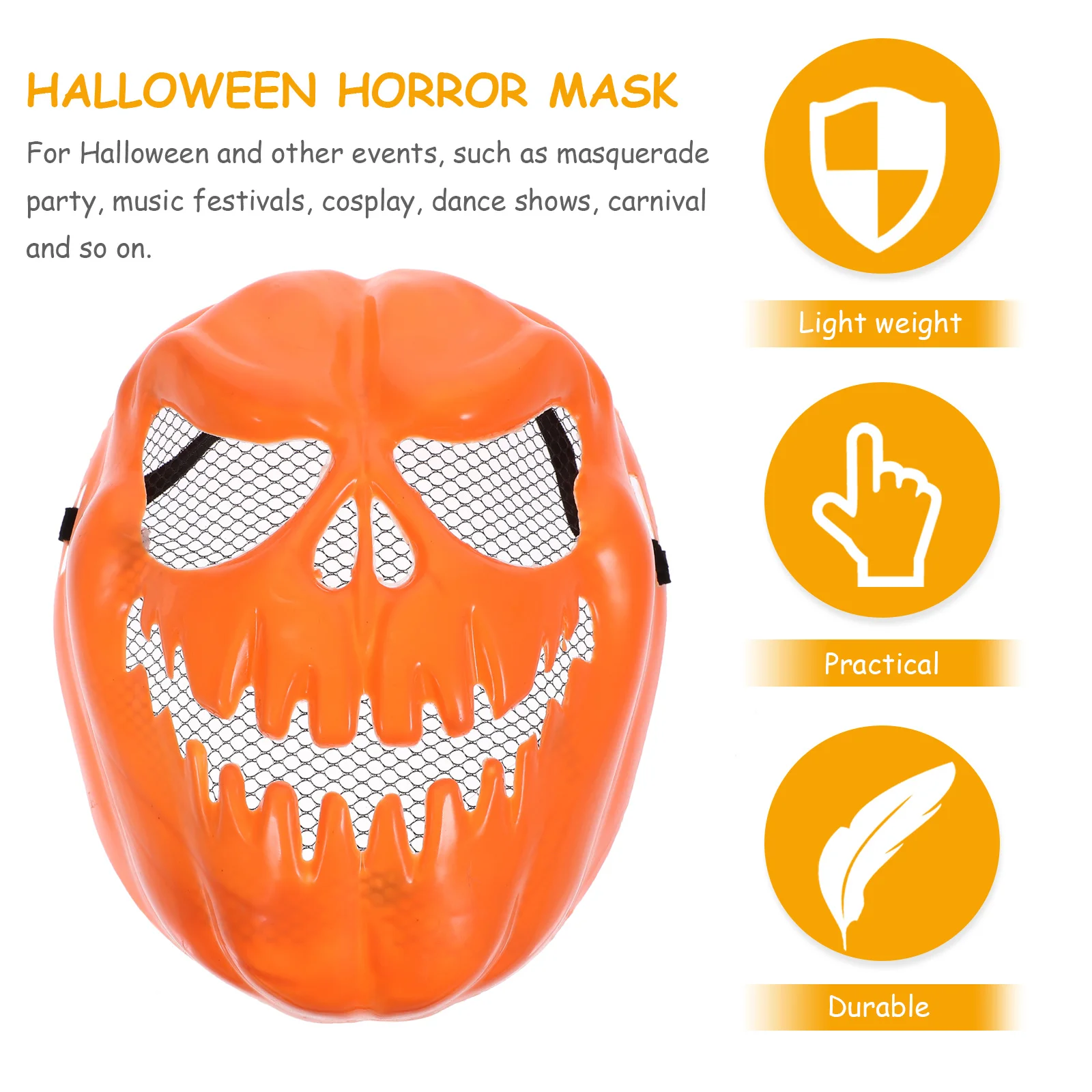 

Halloween Horror Pumpkin Mask Orange Scary Plastic Fancy Party Cosplay Terror Mask for Masquerade Festival Dance Performance