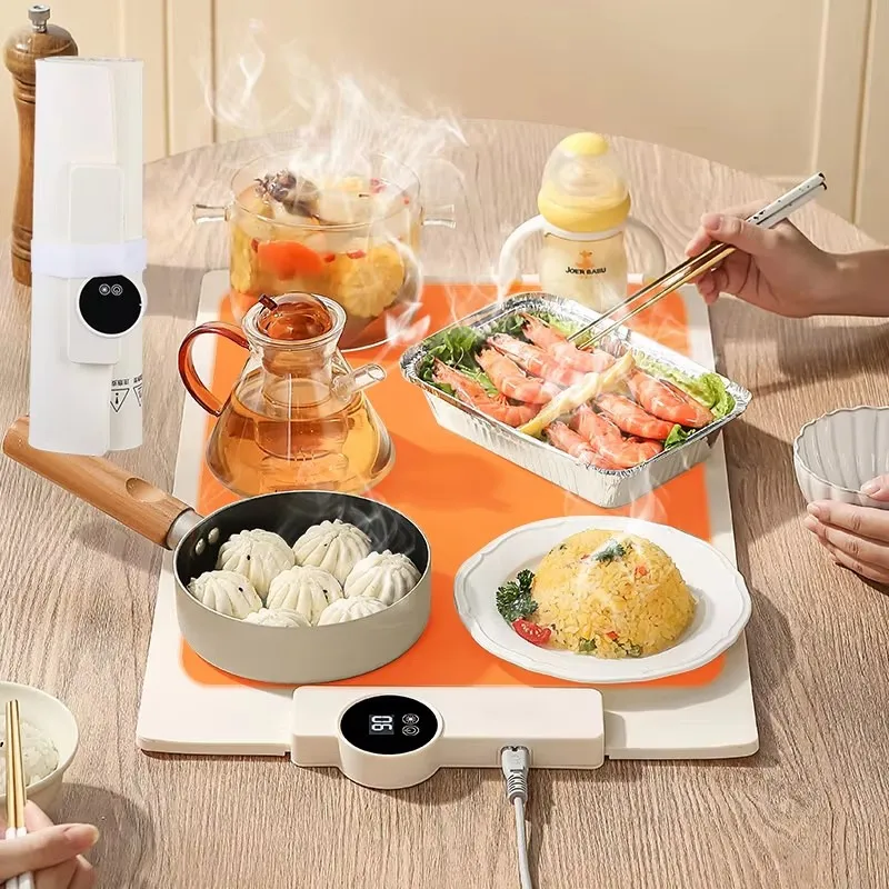 

Small Portable Touch Control Timer with Display Rolls Silicone Quick Heating Electric Food Insulation Pad
