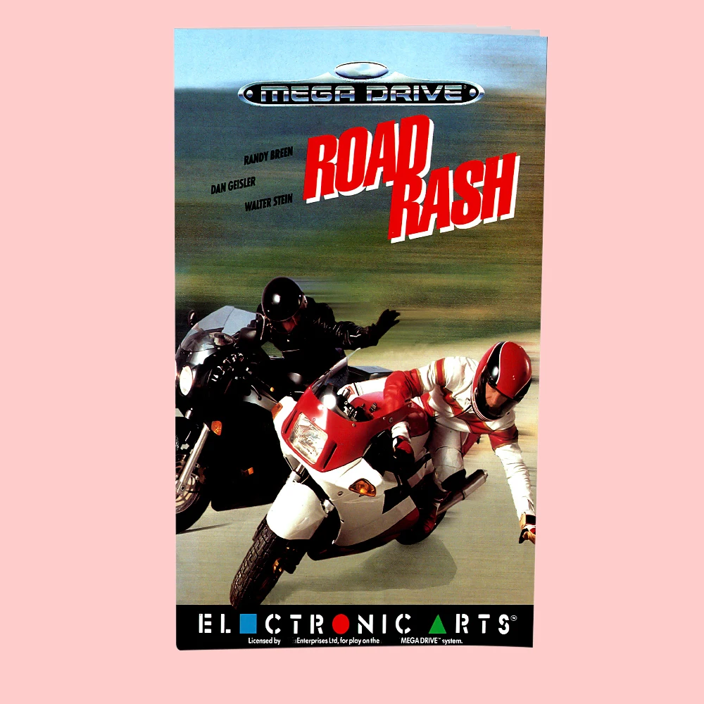 Manual de caixa de cartão de jogo versão Road Rash 1 EUR para consoles Sega MD MegaDrive Genesis de 16 bits
