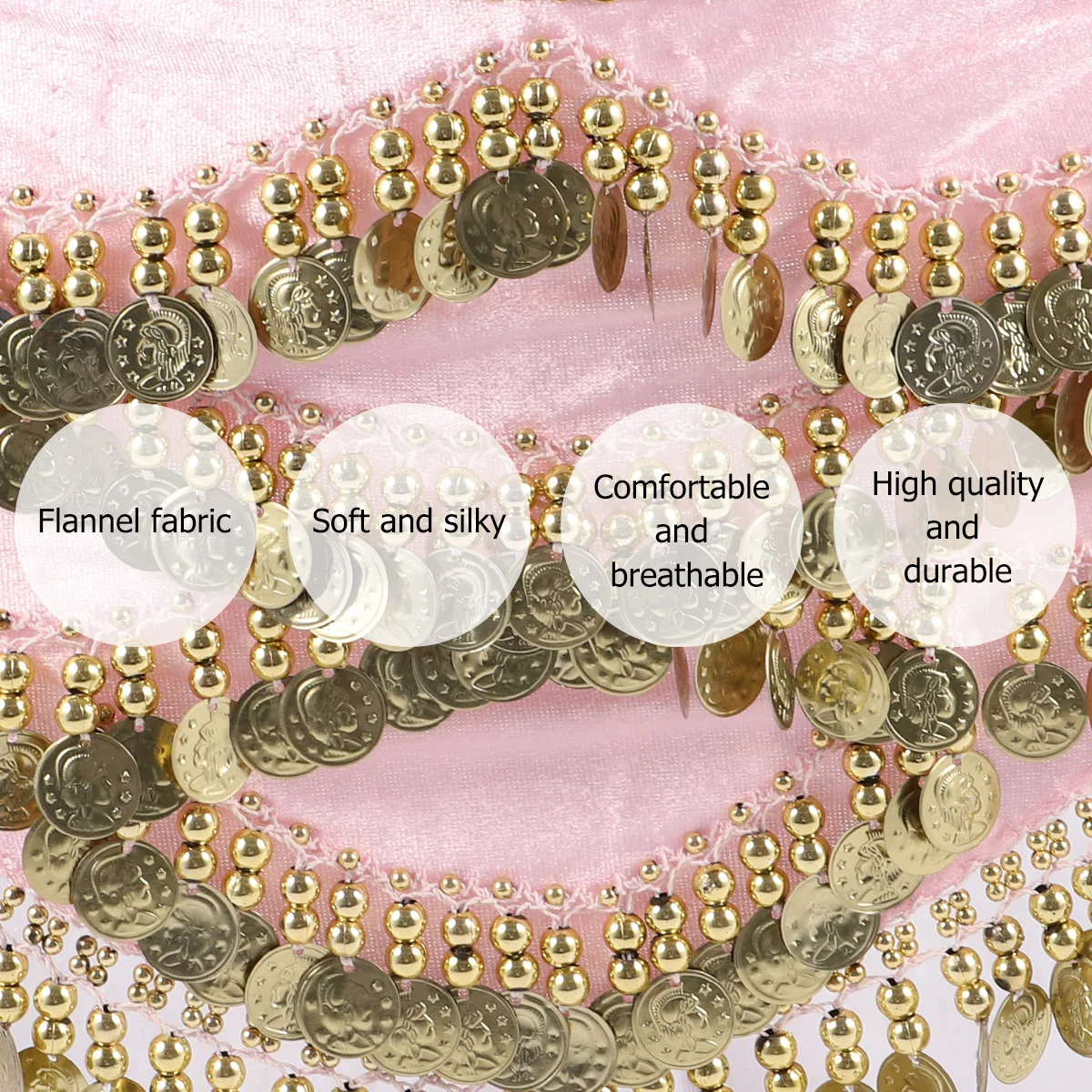 

1 Pc Comfortable Wear Classic Belly Dance Coins Belt Hip Scarf For Performance And Practice Women Skirt Pink