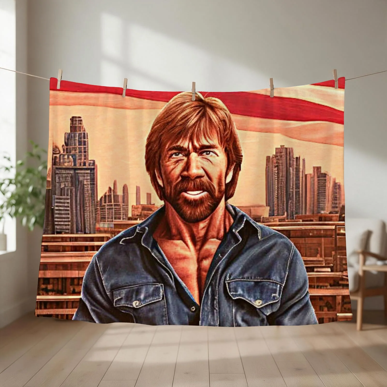 Retro style Chuck Norris Throw Blanket couch cozy soft plush fuzzy picnic outdoor blanket