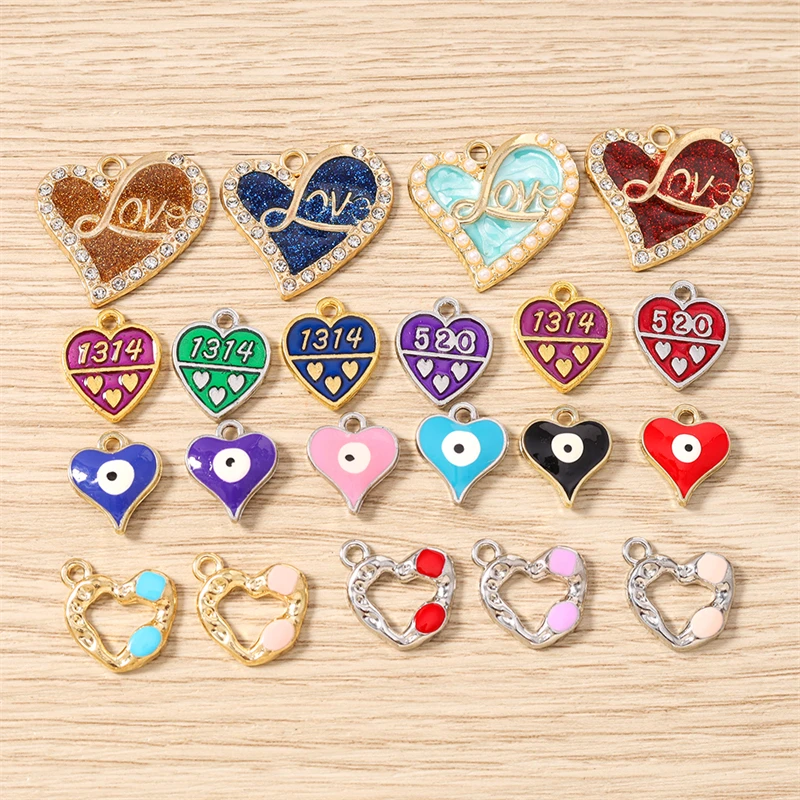 10 Stück niedliche bunte Emaille-Liebesherz-Anhänger, passend für Halsketten, Ohrringe, Armbänder, DIY handgefertigtes Schmuckherstellungszubehör – Detail 1