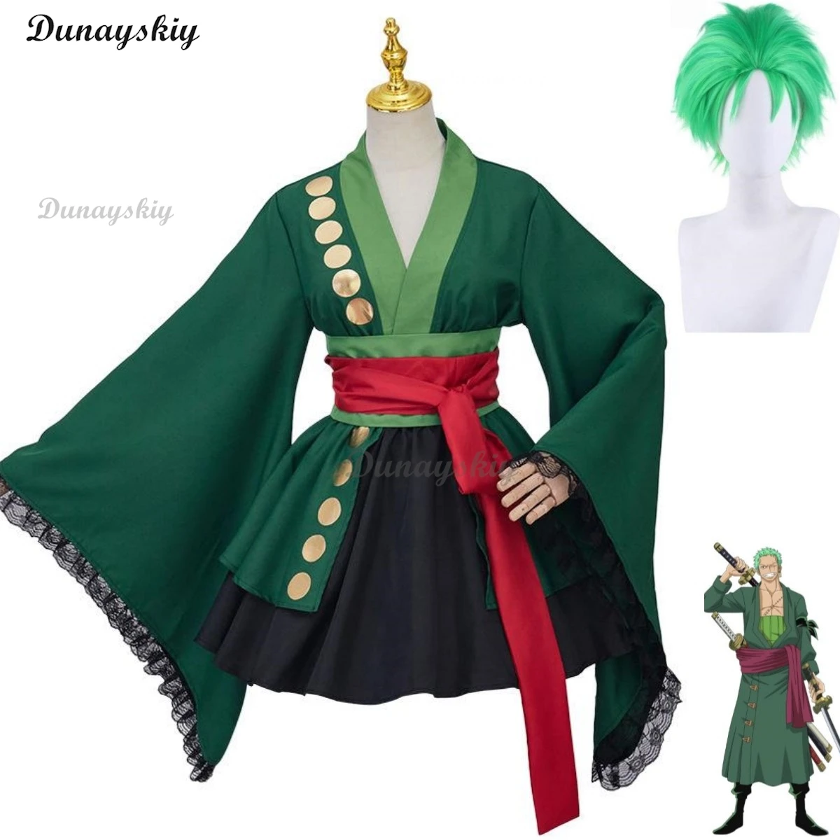 

Anime Roronoa Zoro Cosplay Costume Wano Kuni Country Two Years Later Doujin Wig Dress Lolita Woman Sexy Kawaii Party Suit