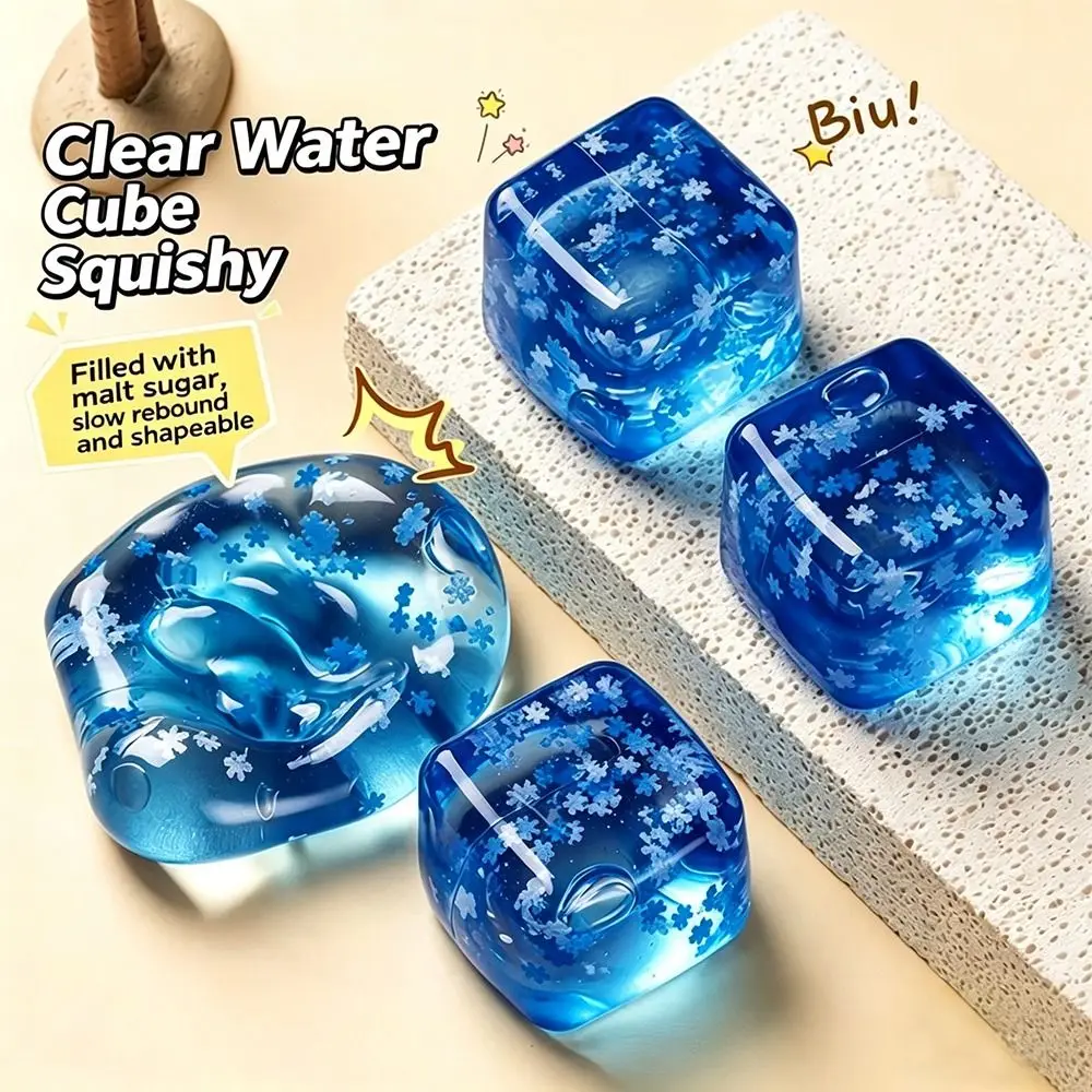 New Translucent Blue Ice Cube Toy Washable Snowflake Design Ice Cube Fidget Toy Soft Squeeze Stress Relief Ball