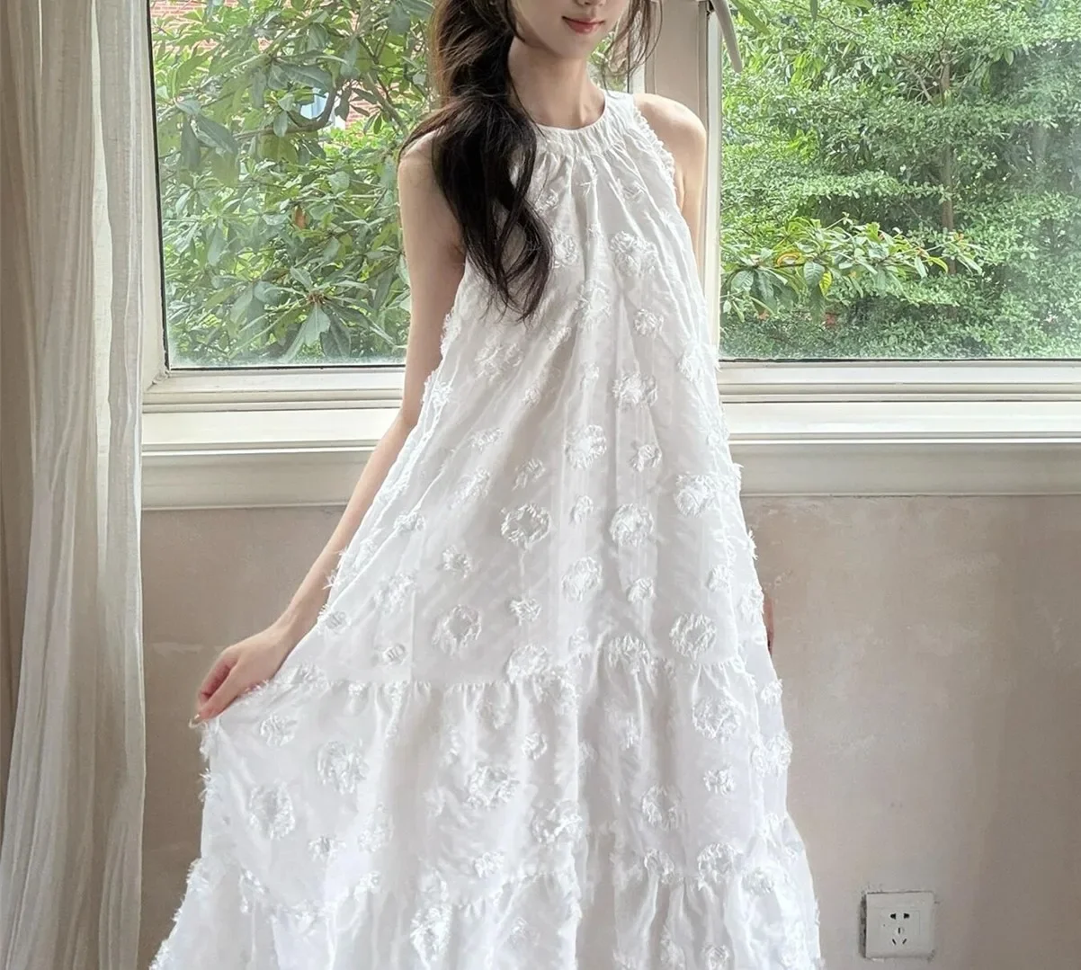 Vestidos femininos quinceanera rosa verão chiffon flor em camadas laço babado queimado praia doce estilo menina respirável jovem