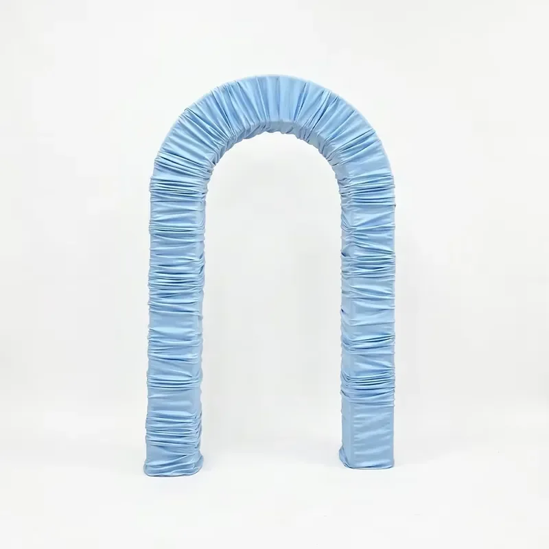 4.3x7ft Arched Backdrop Stand Heavy Duty 32mm Metal Frame with Pleated Cloth Cover for Wedding Party Event Decoration Rental