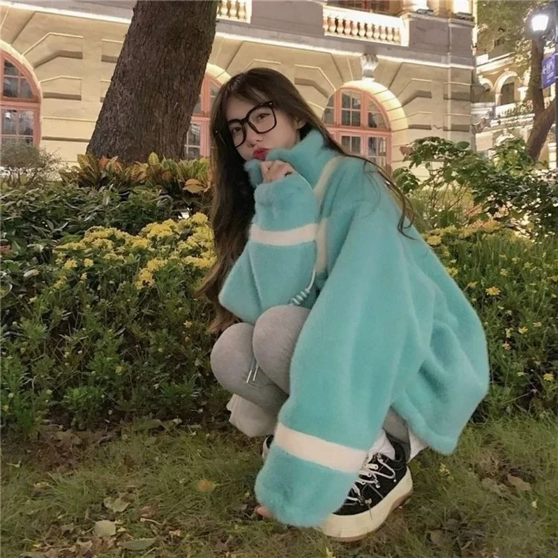 Podstawowe kurtki damskie delikatne Ulzzang dla studentek Kawaii patchworkowe płaszcze zimowe luźne damskie w stylu koreańskim stylowe młodzieżowe codzienne