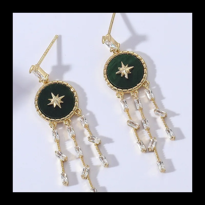 

Whole Body Sterling Silver Inlaid Zirconium 18k Gold Fringed Female Japanese and Korean Versatile Hexagram Temperament Malachite