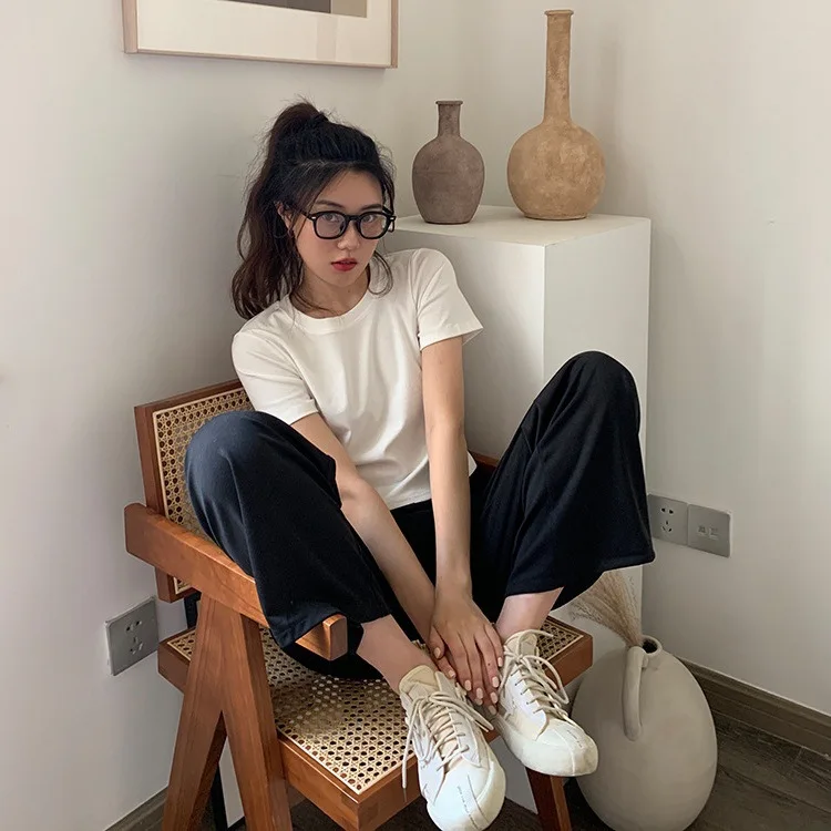 

Candy Color O-Neck Short T-Shirts Girls Summer New Loose Solid Short Sleeve Bottoming Shirt Students Women T-Shirt Lady Tops