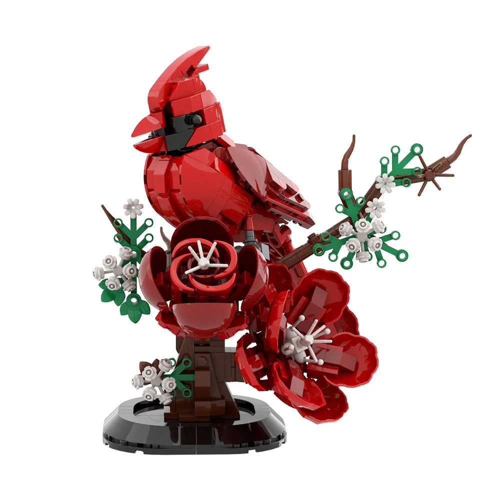 MOC Northern Cardinal Bird Building Blocks Model Christmas Cardinalis Red Bird Bricks Assembly Toys Kids DIY Birthday Gifts