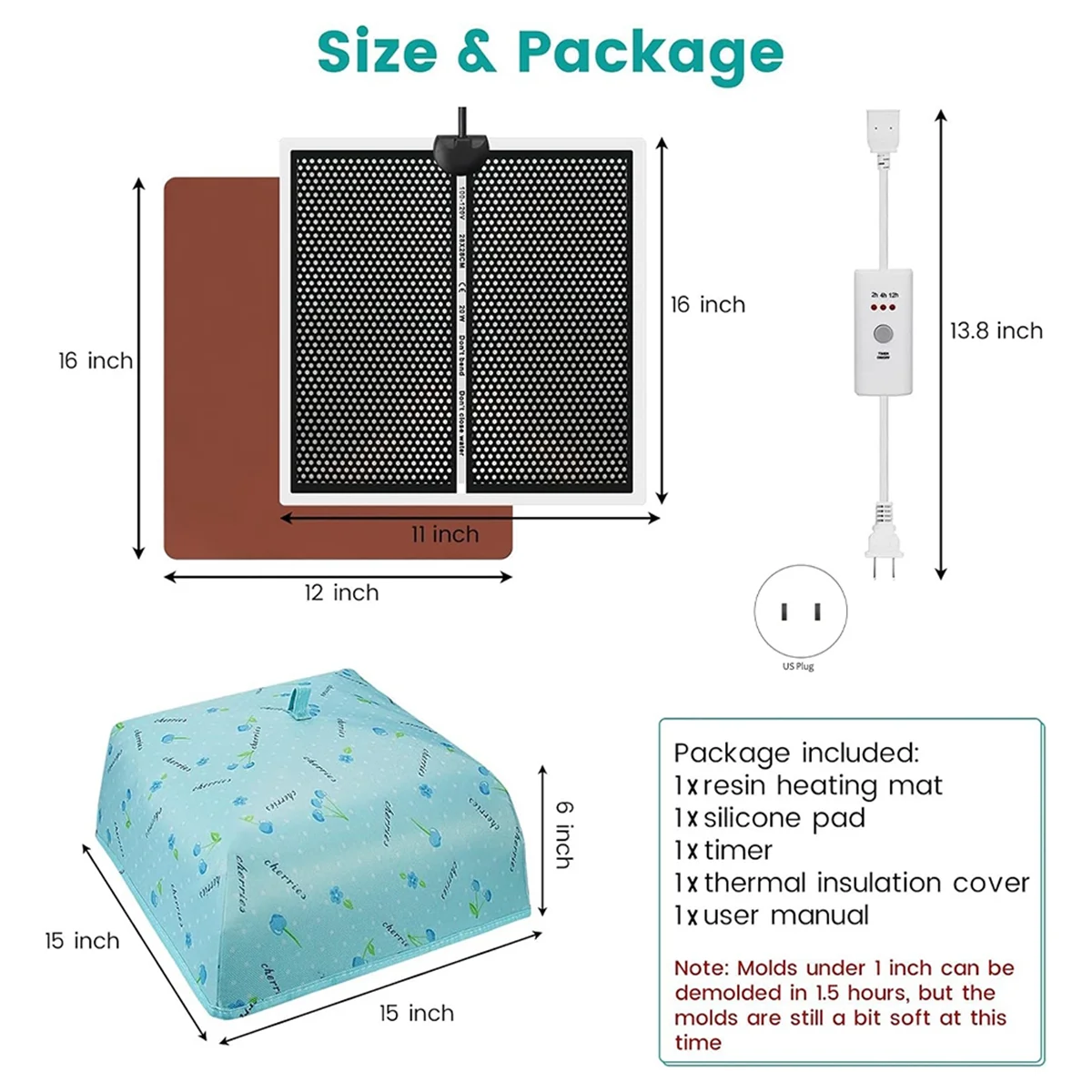 Epoxy Resin Heating Pad with Lid Timer, Resin Mold Heating Pad, Rapid Curing Drying Heating Machine US Plug HOT