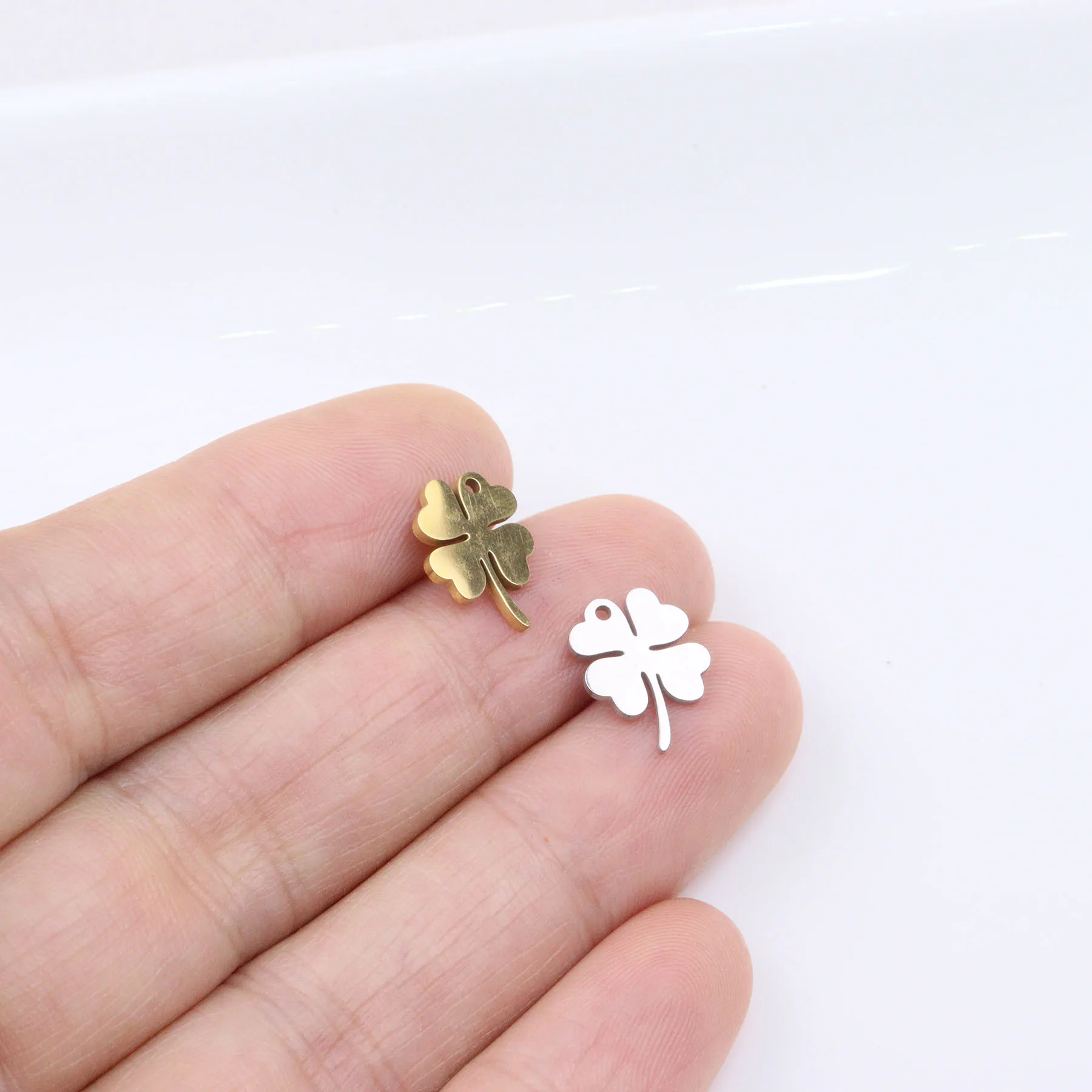 10pcs 9*12mm Wholesale Stainless Steel High Quality Mirro Polish Clover Charm Pendant DIY Necklace Bracelets Unfading Colorless