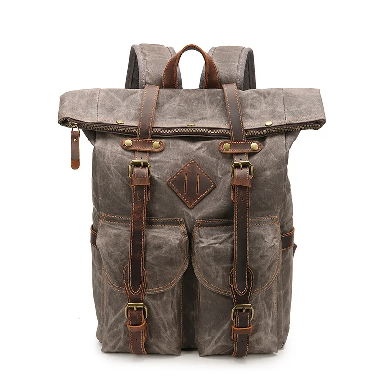 Wax Canvas Backpack Clashing Line Splicing Outdoor Shoulder Bag Women Men Waterproof Travel Computer Bag Laptop 2026 NEW
