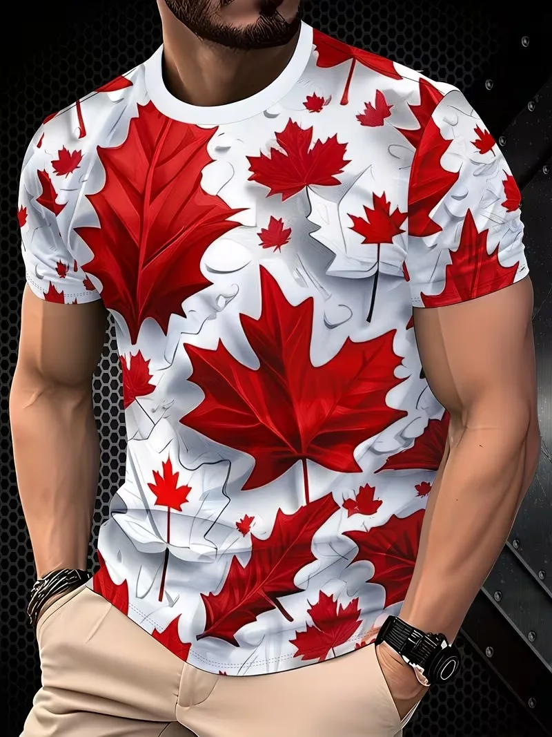 

Canadian Maple Leaf Flag T-shirt 3D Printed Men's T-shirt Top Fashion Street Round Neck Short Sleeve Casual Sports Men Clothing