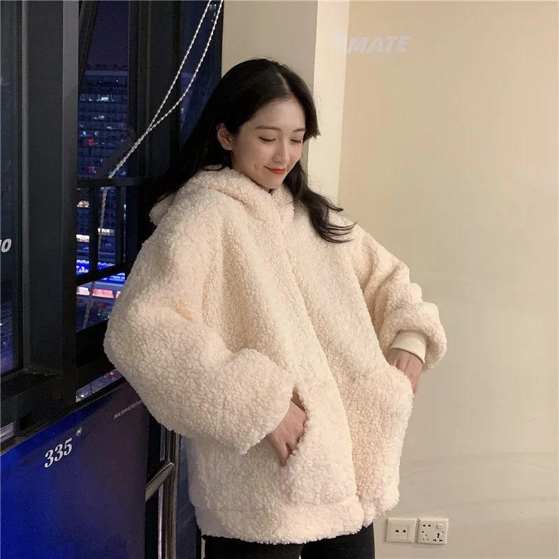 Autumn Winter Kawaii Frog Hooded Sweatshirt Zip-Up Plush Fleece Oversized Hoodies Women Thicken Warm Outwear Cute Animal Tops