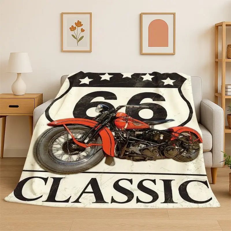 Route 66 Retro America Historic Mother Road Flannel Blanket Soft Throw Blanket for Bedroom Living Room Bed Travel Nap Cover Gift