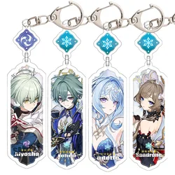 Anime Genshin Impact VARKA Keychain Furina Hutao Interlayer Key Chain Accessories Cute Bag Pendant Key Ring for Fans Gift
