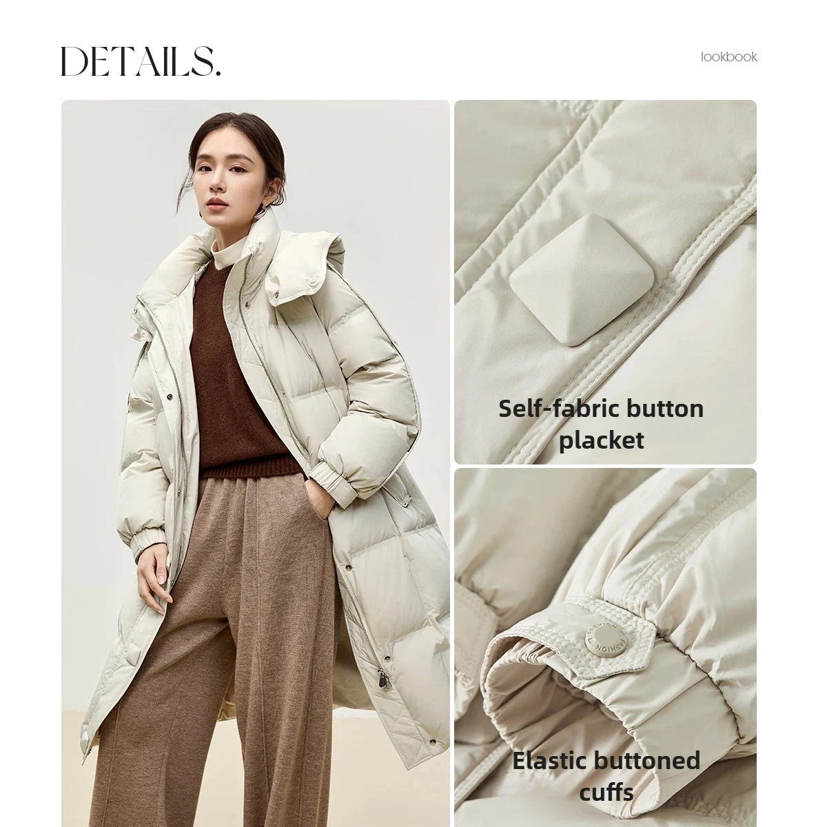 SENTUBILA-Chaqueta de plumón a la moda para mujer, abrigos largos y cálidos con capucha a prueba de viento, ropa de abrigo holgada sólida para invierno 2025 W44Y56058