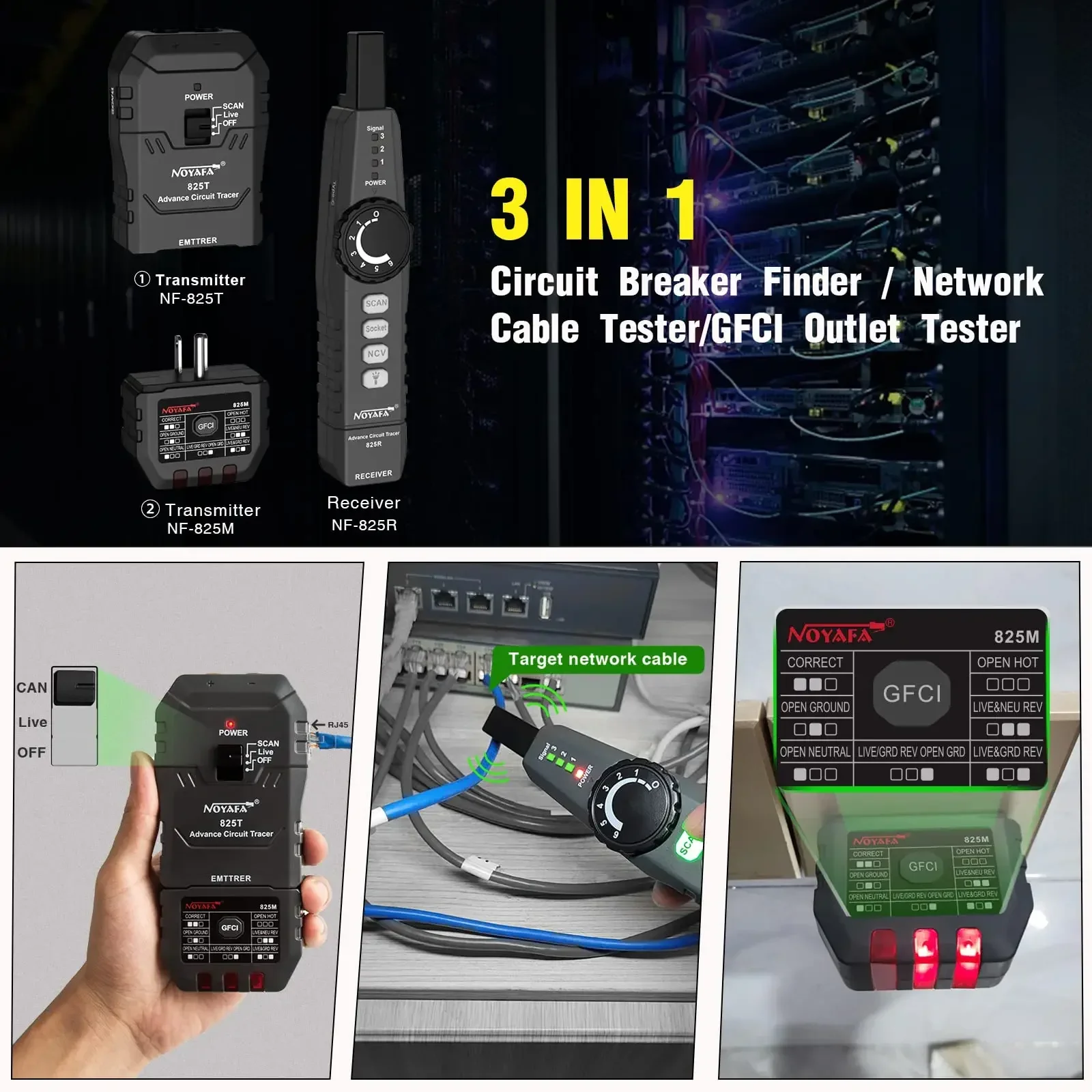 NOYAFA NF-825TMR Network Cable Testers LCD Display Circuit Breaker