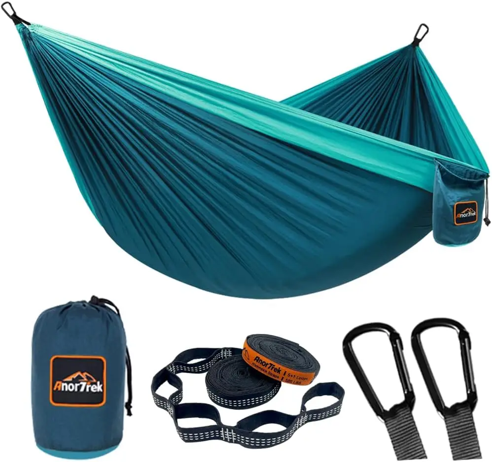

AnorTrek Camping Hammock, Super Lightweight Portable Parachute Hammock with Two Tree Straps Single or Double Nylon Travel Tree Hammocks for Camping Backpacking Hiking