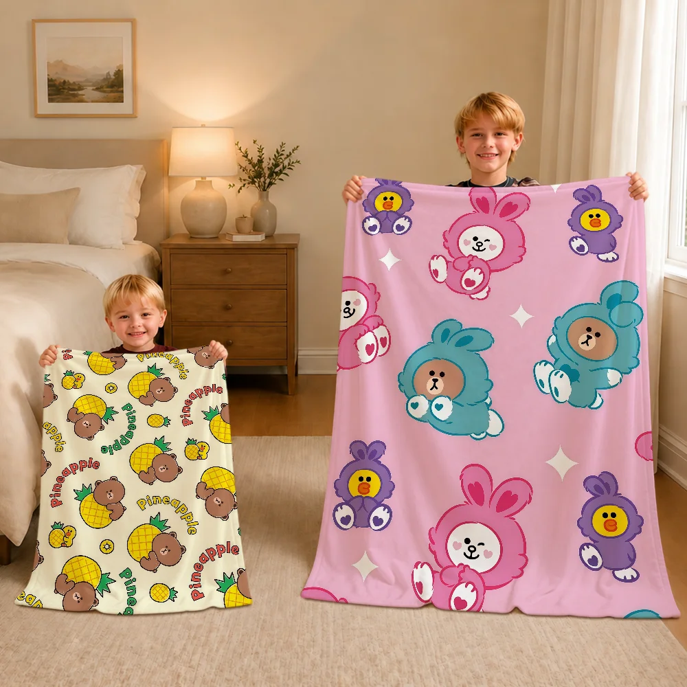 Fun Cute Bear L-Line F-Friends Brown C-cony Warm Soft Plush Blanket Sofa Living Room Nap Home Bedroom Gift Flannel Pet Hogar