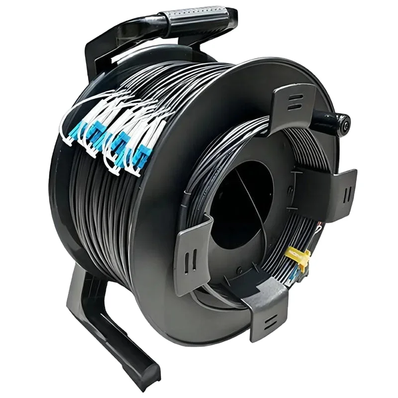 

SM Armored Tactical Optical Cable Reel with 12 24 LC Connectors for Broadcast and Professional Audio Applications