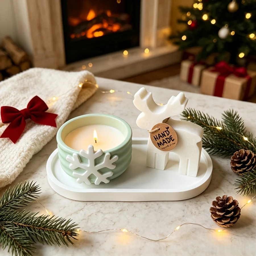 Resin silicone mold three-piece set:Christmas deer,snowflake storage box, nd oval tray, suitable for crafts like resin, wedding