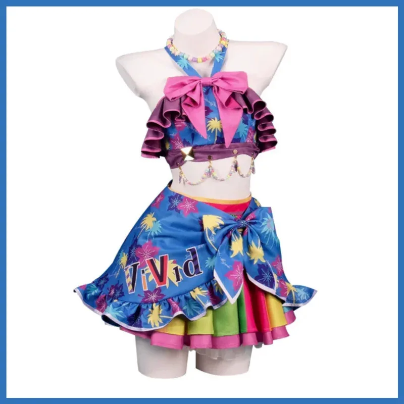 Disfraz de Cosplay de Anime Aikatsu! Kanzaki Mitsuki Natsuki Mikuru, traje de baño para el día de verano, falda, peluca, traje de Bikini Sexy para fiesta en la playa 5f