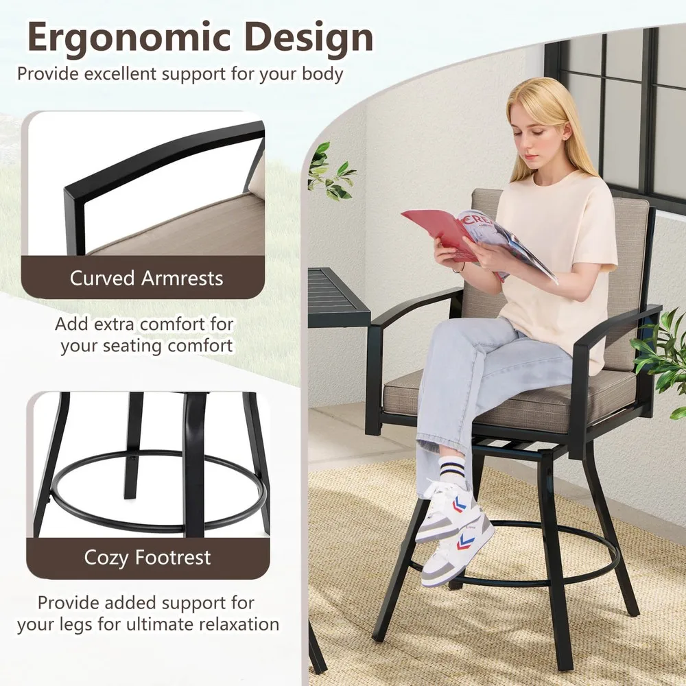 3 PCS Patio Swivel Bar Set Table and Chairs Set with Soft Cushions & Umbrella