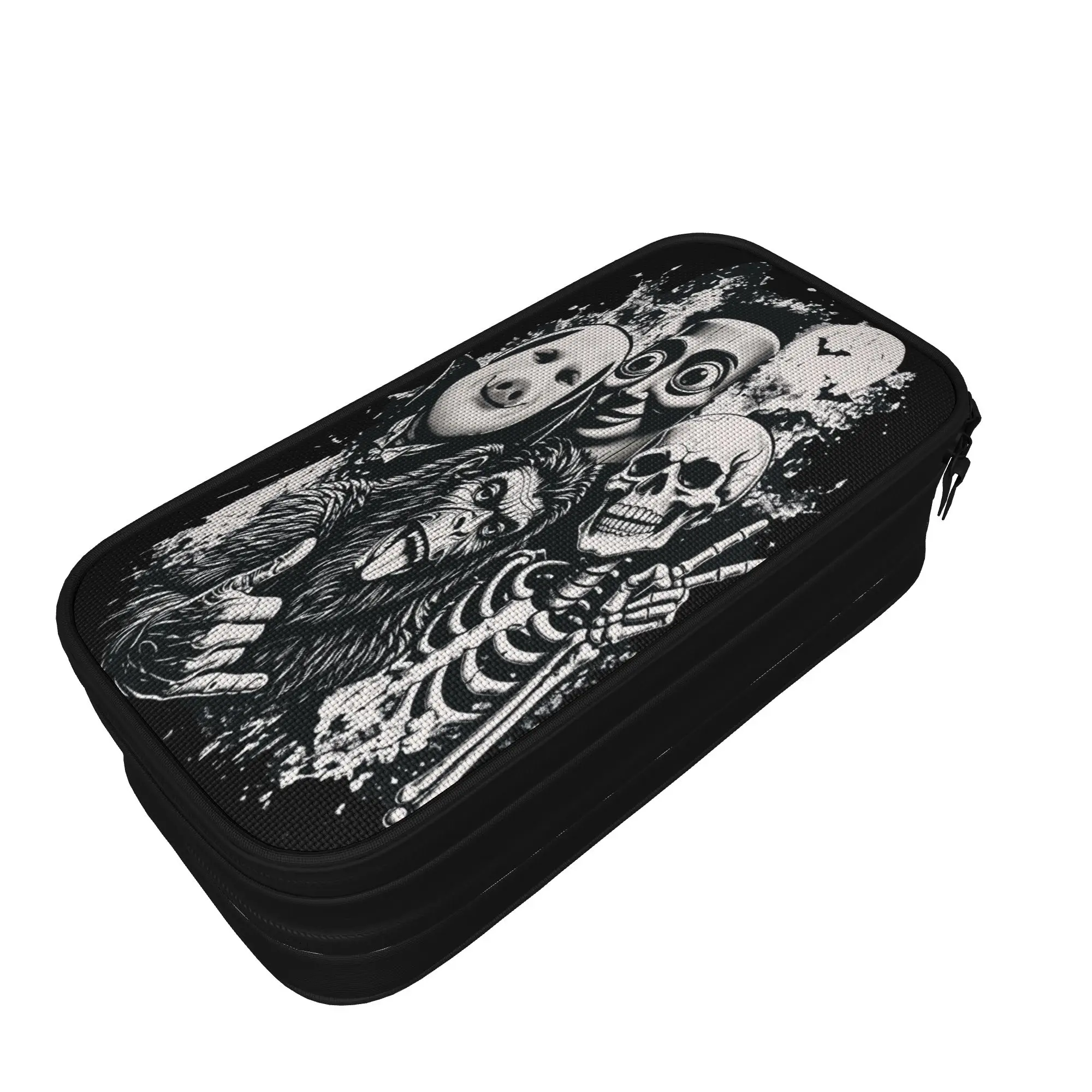 Vintage 90s Halloween Tung Sahur John Pork Skeleton Bigfoot Pencil Case Double Layer Pencil Bag Boy College School Pencil Cases