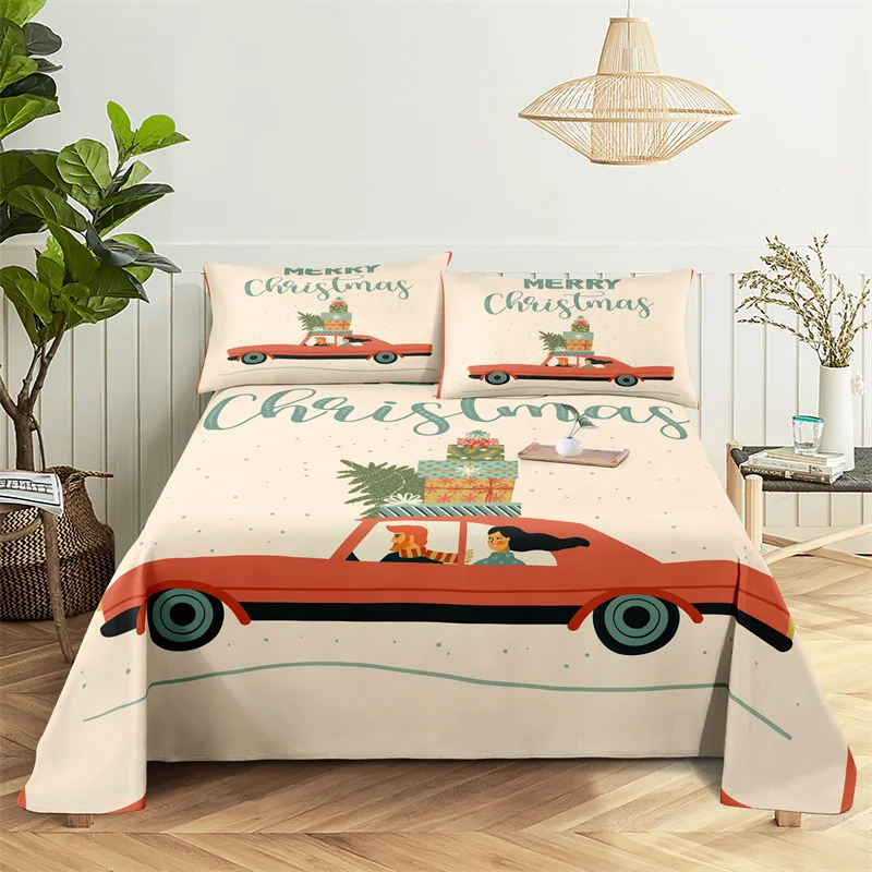 Christmas Khaki Sheets 0.9/1.2/1.5/1.8/2.0m Bedding Set Bed Sheets and Pillowcases Bedding Children Bed Flat Sheet Bed Sheet Set