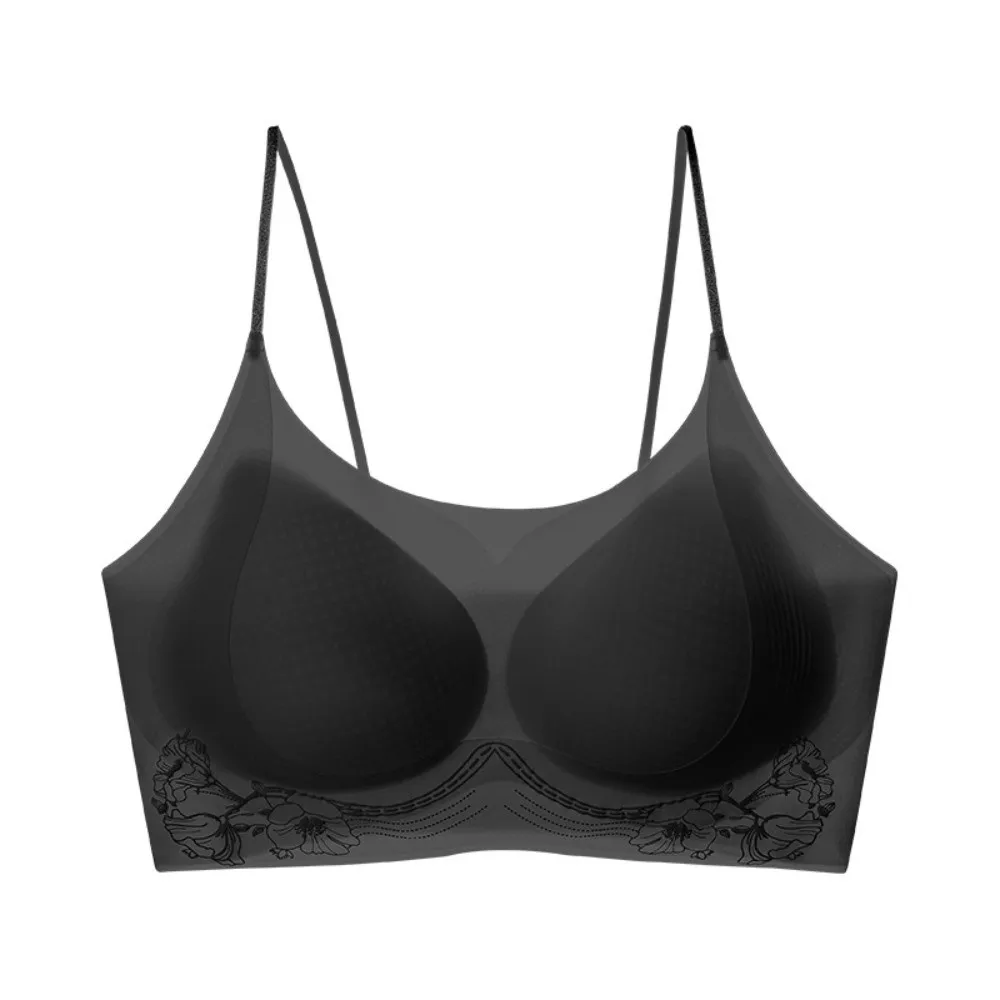 

Camellia Flower Ice Silk Wireless Bra Deep V Bra Shockproof Brassiere for Women Close-fitting Lingerie Push Up Underwear Yoga