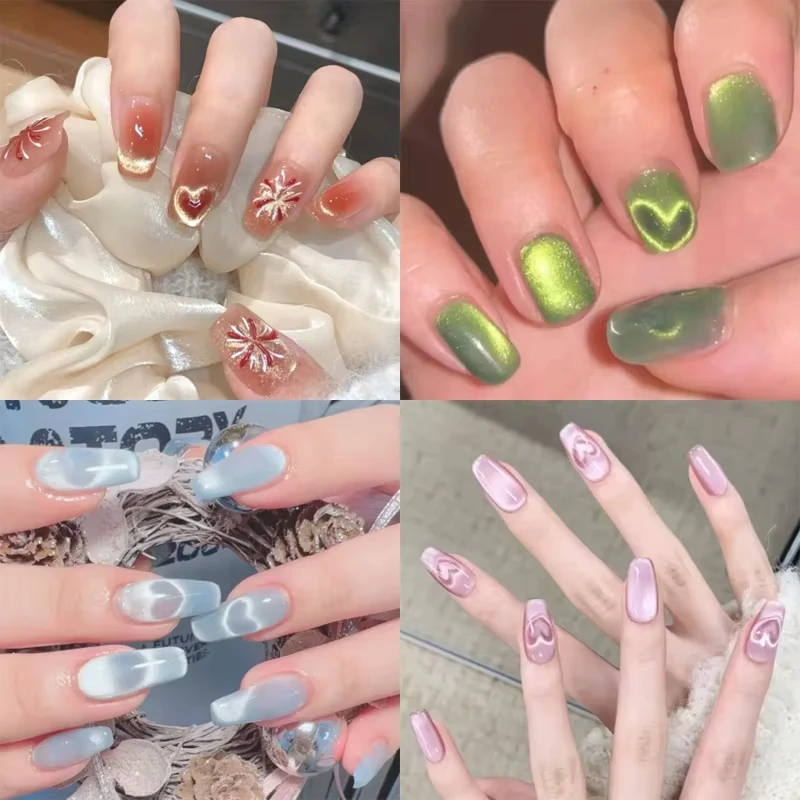 猫目ネイルマグネットセット、Y字型ワイヤー、精密なハート＆インゴットデザイン、無臭ネイルアートアクセサリー、驚異的な磁気輝きを実現