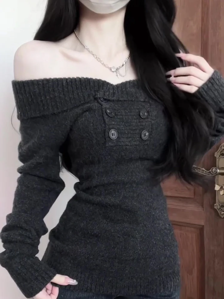 Maglieria da donna retrò speziata oulera Bared Long Sve, vestibilità slim, vita snellente, strato base per l'autunno