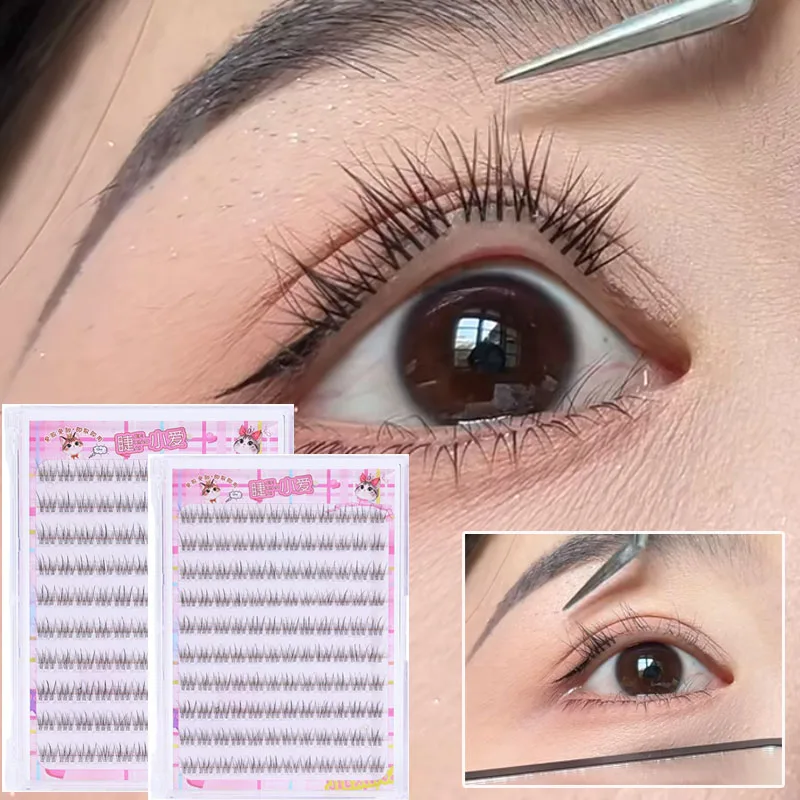 8-10mm Nerz Fischschwanz Cluster Falsche Wimpern Natürliches Volumen Kein Kleber erforderlich Künstliche Wimpern Verlängerung Einzelne Wimpern Augen Make-up =