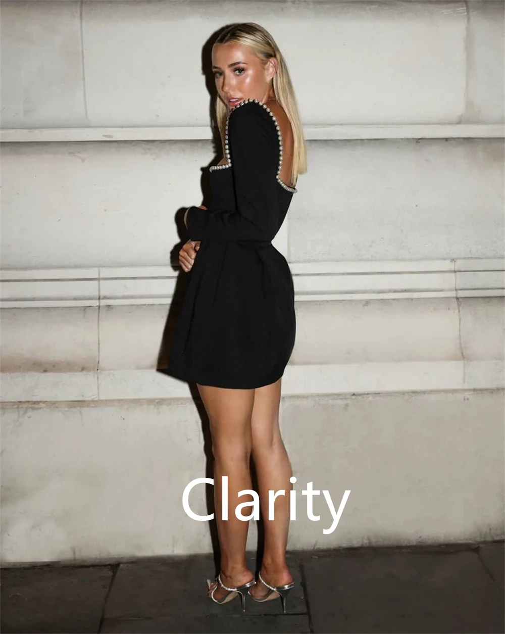 Vestido De Noche De Jersey negro Sexy personalizado, Vestido De Noche De manga larga con cuello cuadrado y temperamento, Vestido De Noche De alta calidad