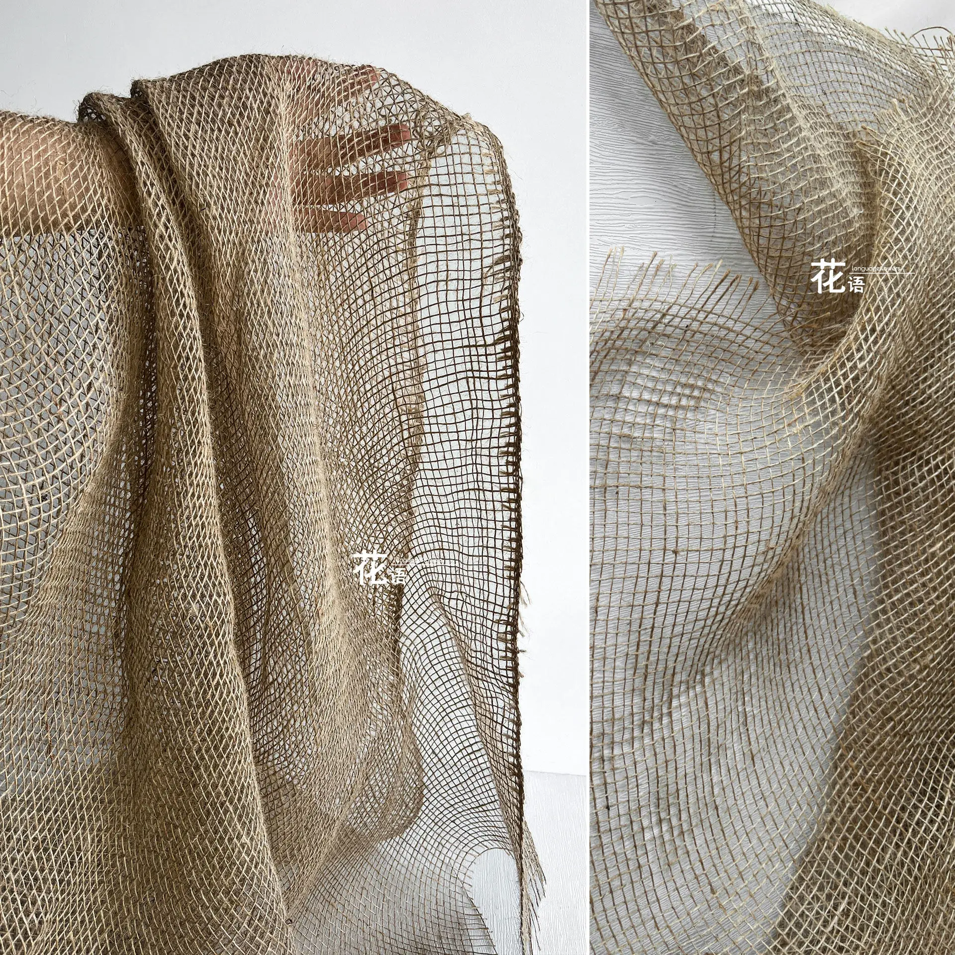 Natural Jute Open Weave Designer Fabric Distressed Rustic Texture for Sewing, Clothing Design and Handmade Garments