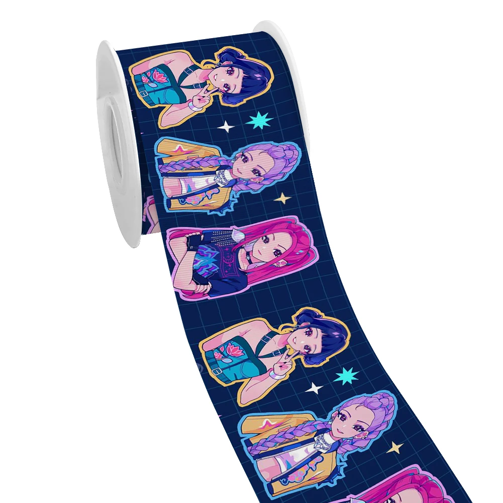 جديد K البوب هنتر الشريط الكرتون نمط مطبوعة Grosgrain شريط من الساتان لتغليف الهدايا الشعر القوس الحرفية ملحق 50 ياردة #6