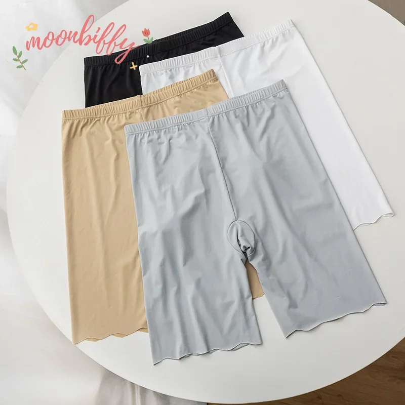 ผ้าไหมน้ําแข็งไม่มีรอยต่อความปลอดภัยสั้นกางเกงผู้หญิงบาง PLUS ขนาดเอวสูงภายใต้กระโปรงกางเกงนักมวย Anti RUB ต้นขากางเกงขาสั้นความปลอดภัย